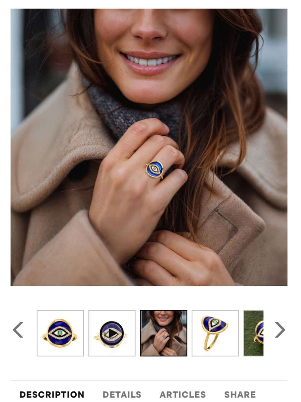 Gold Evil Eye Ring with Blue Enamel by Ross Simons size 7 - Picture 2 of 14